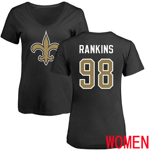 New Orleans Saints Black Women Sheldon Rankins Name and Number Logo Slim Fit NFL Football #98 T Shirt->nfl t-shirts->Sports Accessory
